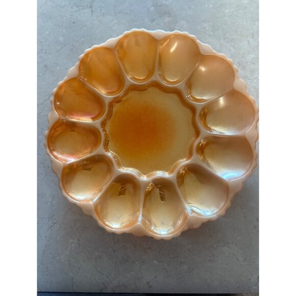 Vintage Anchor Hocking Fire King Peach Lusterware Deviled Egg Platter - Picture 1 of 6